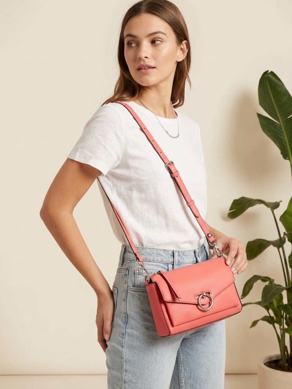 Rebecca Minkoff Coral Pink Shoulder Crossbody with Ring Detail